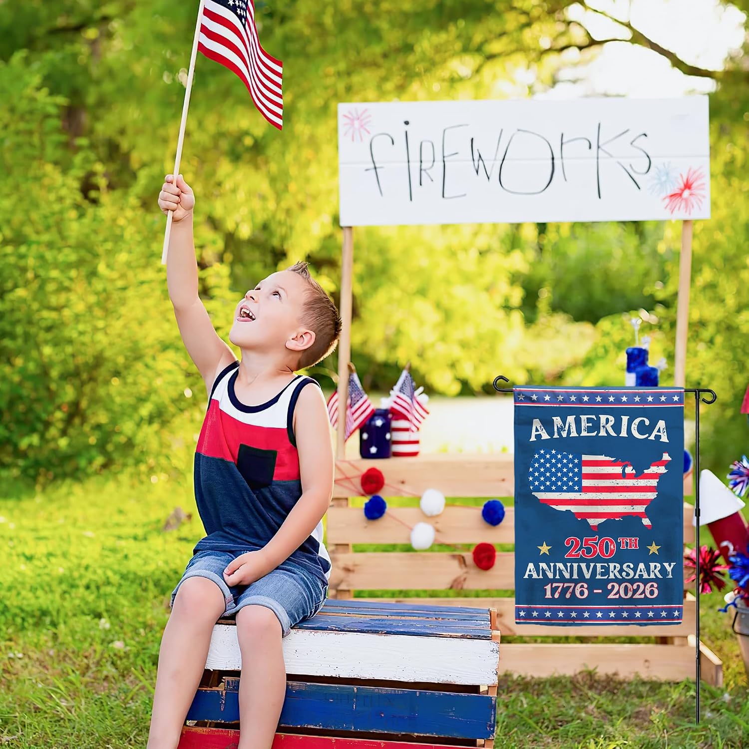 250th Anniversary America USA Garden Flag for Outside, USA Map 250 Years of Freedom 1776-2026 Patriotic Double-Sided Waterproof Yard Flag 12x18 Inch for 4th of July Memorial Day Outdoor Deco