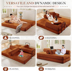 Antetek Modular Couch Bed, Convertible Folding Plush Corduroy Comfy Floor Compression Loveseat Sleeper Sofa Couch, King Size Bed for Guest Room Living Room Bedroom, No Assembly Required, Orange