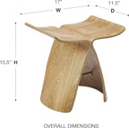 Euro Style Fleur End Table | Sculptural Ribbon-Curve Silhouette Butterfly Design | Easy-Reach Compact Side Table for Snacks, Drinks, Remote, Magazine or Living Essentials | Natural Ash Veneer
