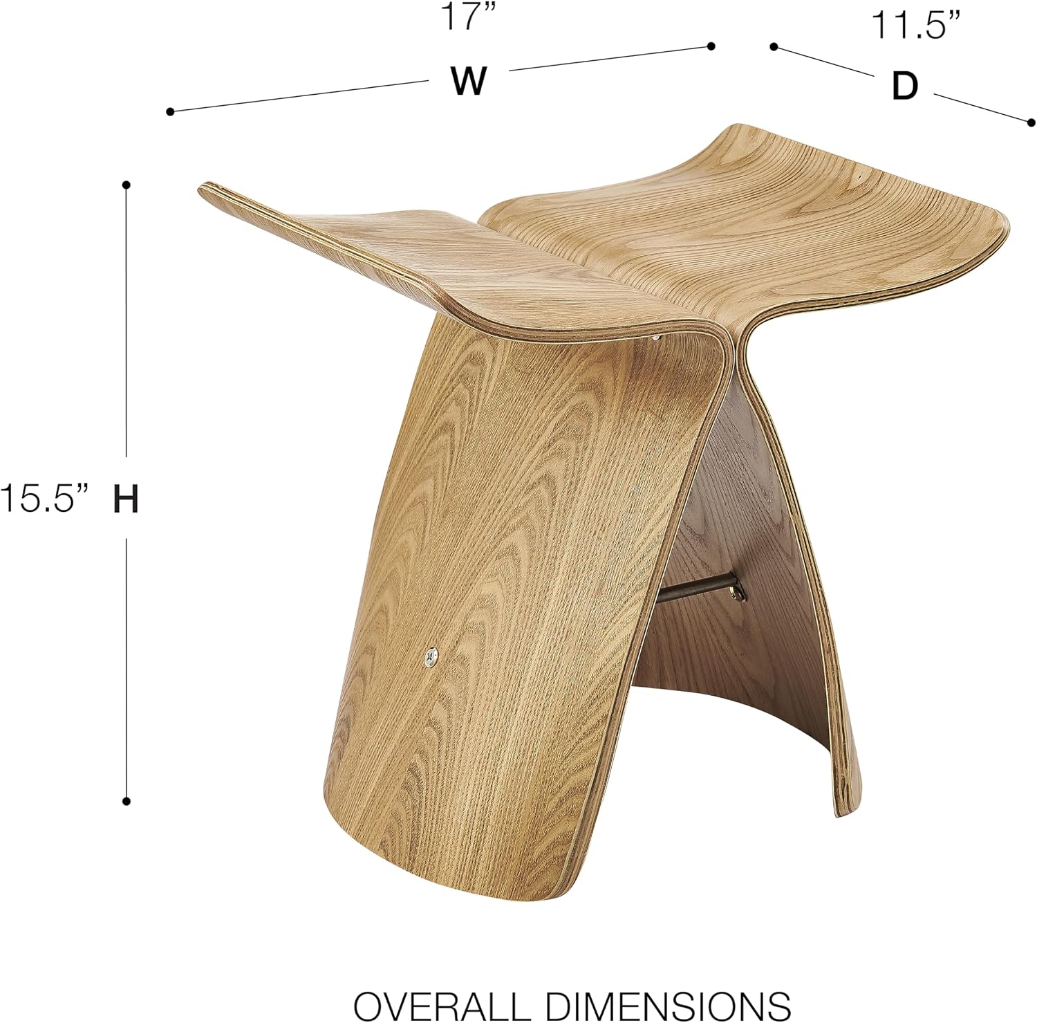 Euro Style Fleur End Table | Sculptural Ribbon-Curve Silhouette Butterfly Design | Easy-Reach Compact Side Table for Snacks, Drinks, Remote, Magazine or Living Essentials | Natural Ash Veneer