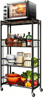 Garvee Large 4-Tier Foldable Storage Cart with Lockable Caster - 100Lbs Loading Capacity, Expandable Kitchen Organizer Storage Island, Heavy Duty Garage Shelving, Easy Foldable No Assembly Required