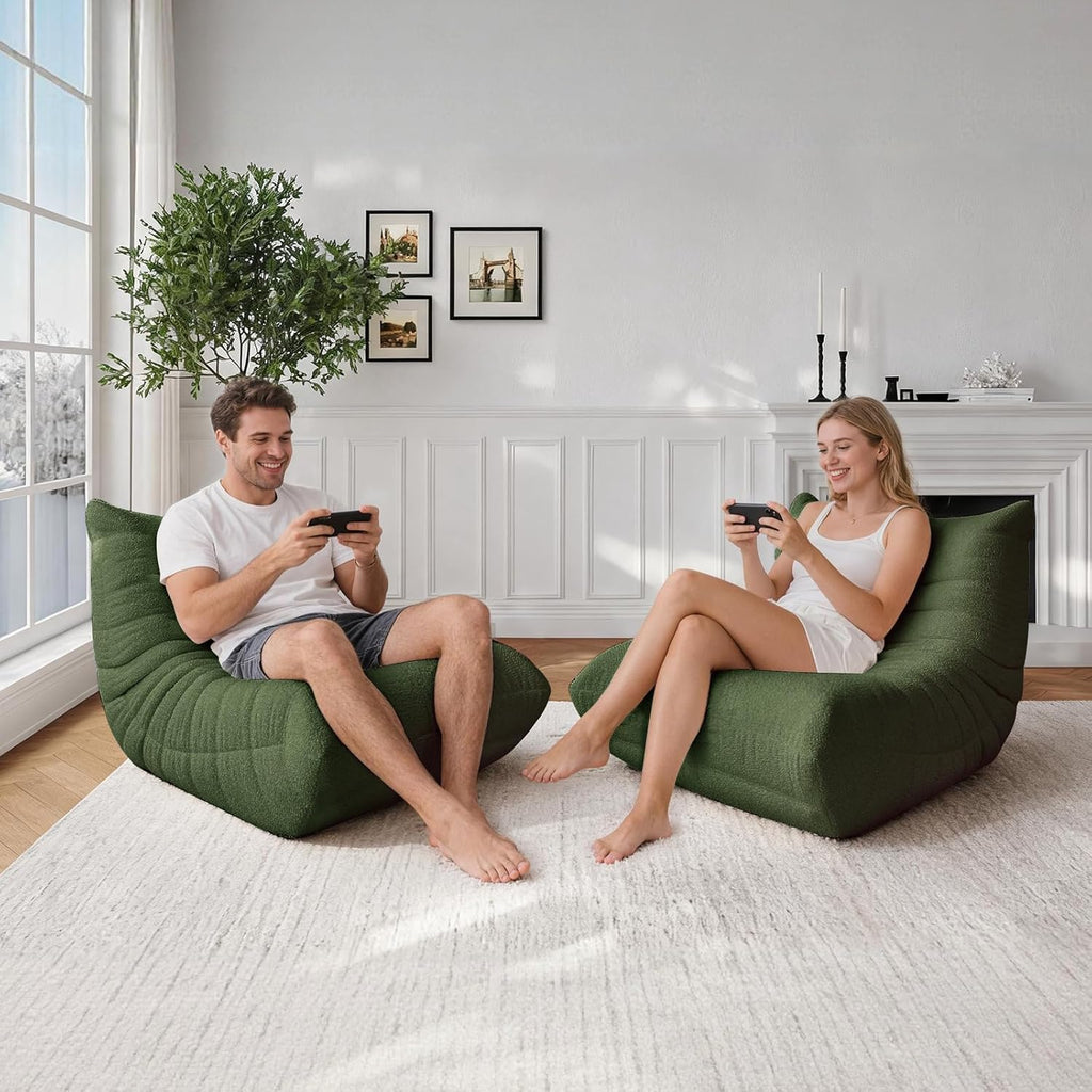 Giant Bean Bag Chairs for Adults Teen Reading Chair Togo Sofa Boneless Floor Couch Comfy Memory Foam Teddy Fleece BeanBag Fireside Lounge Chair for Living Room Bedroom, Green, 1 Seater