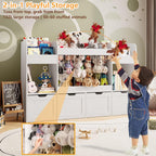 63"W Toy Storage Organizer, 132L Stuffed Animal Holder with 4 Rolling Drawers, 3-Tier Kids Bookshelf and 2 Storage Cubes, 4-in-1 Plush Toy Shelf for Playroom, Toddler Bookcase for Nursery, White