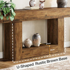 Tribesigns 63" Console Table, Farmhouse 2-Tier Entryway Table with U-Shaped Base, Narrow Long Wood Sofa Table Behind Couch Table for Living Room, Hallway, Foyer, Vintage Brown