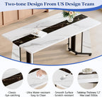 Dining Table Set for 6,White Marble 71'' Dining Room Table with Spacious legroom and Black Leather Dining Chairs,Easy Assembley,7 Pieces Kitchen Table and Chairs for Dining Room,Restaurant