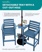 SERWALL Tall Adirondack Chairs Set of 2 with Connecting Table, Blue