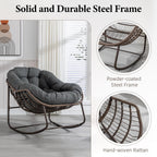 Outdoor Patio Rocking Chair, Oversized Papasan Chair with Cushion and Frame, Comfy Rattan Wicker Egg Chairs Indoor, Modern Lounge Rocker for Front Porch Living Room Bedroom (Dark Grey, Set of 1)