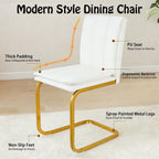 Meihua Dining Chairs Set of 4, PU Leather Modern Chairs with High Back and Metal Frame, Ergonomic Dining Room Chairs for Home, Office and Restaurant, White and Gold