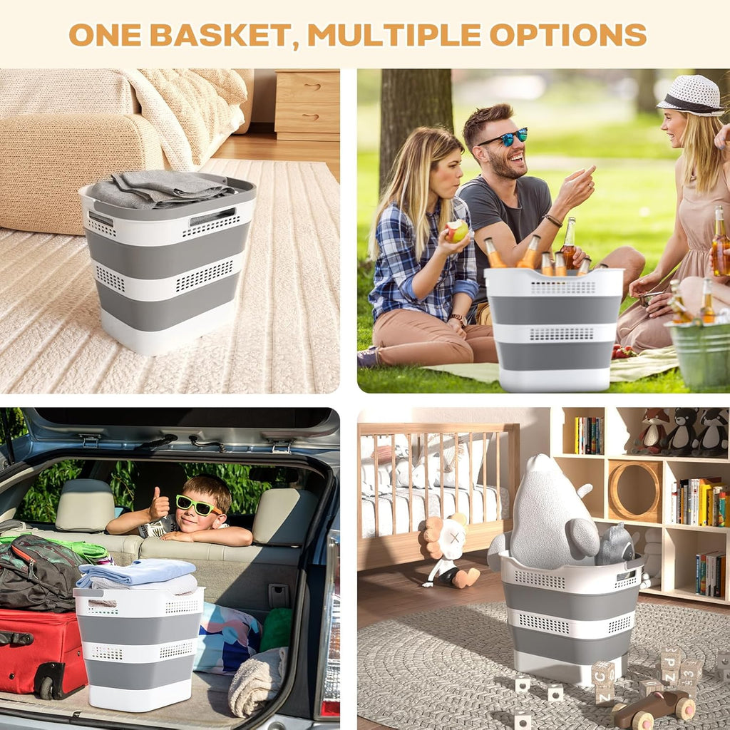 OOAMBB 43L+43L Collapsible Laundry Baskets plastic, Pop Up Laundry hamper/Storage Container, Foldable Laundry Basket with Handles, Durable,Space Saver (Grey, 2 Packs)