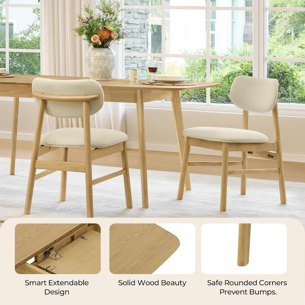 CHITA 47"-59" Extendable Dining Room Table for 4, Modern Wood Dining Table for Small Spaces, Kitchen, Space Saving Hidden Leaves, Solid Rubberwood Frame, Oak Veneer