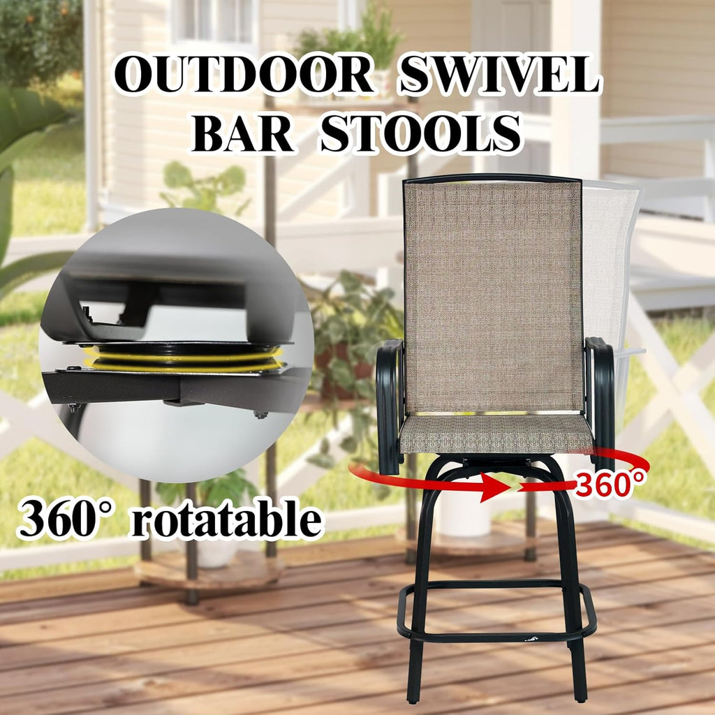 Outdoor Bar Stools Set of 2, 26.6" Seat Height Patio Bar Stools, All Weather Bar Height Swivel Patio Chairs with High Back for Bistro, Patio, Garden
