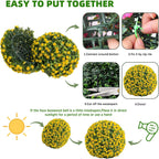 OUTLANE 17.7" Artificial Rose Topiary Balls, 2 PCS Yellow Faux Floral Spheres with Hanging Chains & Zip Ties, Large Fake Flower Balls for Outdoor Porch, Patio, Indoor Wedding Decor