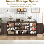 XVD 75" Farmhouse Coffee Bar Cabinet with Charging Station, Sideboard Buffet Cabinet with Large Storage, Wood Buffet Storage Cabinets with Adjustable Shelves for Kitchen, Living Room, Brown