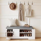 GRUSIGN Shoe Storage Bench, 2-Tier with Adjustable Shelves, Removable Cushion, 39.6'' Wide Shoe Rack Bench for Entryway Bedroom Living Room, White