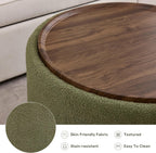 29.5 Inch Round Storage Ottoman Coffee Table,Modern Circle Coffee Table with Storage with Removable Lid Top and Solid Wood Legs,Large Round Ottoman for Bedroom,Living Room,Teddy Fleece,Green