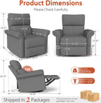 Rocker Chair, Nursery, Dark Gray Fabric Chair, 270 Degree Glider Rocking Chair with 150 Degree Recline, Wide Arms for Living Room Bedroom