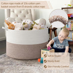 INDRESSME 115L Extra Large Blanket Basket, Soft Cotton Rope Storage Basket for Organizing, Home Decor, Toys, Laundry & Towels, Toy Storage Organizer for Living Room & Nursery, White & Brown