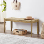 DUHOME Solid Wood Seagrass Bench with Natural Woven Seat, Boho Bench Entryway, Wood Rattan Dining Bench for Living Room,Dining Room Porch Lawn Garden Yard or Entryway,Natural