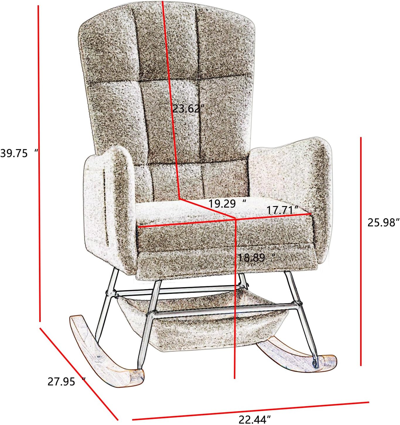 Grey Teddy Rocking Chair Outdoor Adulto Bedroom Nursery Indoor Wooden,A3 | Soft teddy fabric surface, high backrest, well-placed armrests, easy assembly with detailed instructions