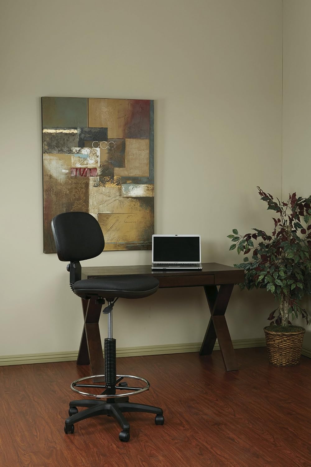 Office Star DC Series Adjustable Drafting Chair with Foot Ring and Sculptured Foam Seat, Icon Black Fabric
