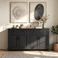 Scurrty Sideboard Buffet Cabinet, 62'' Large Storage Cabinet with Drawers and 4 Doors, Vintage Coffee Bar Cabinets with Adjustable Shelf for Kitchen, Living Room, Black