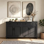 Scurrty Sideboard Buffet Cabinet, 62'' Large Storage Cabinet with Drawers and 4 Doors, Vintage Coffee Bar Cabinets with Adjustable Shelf for Kitchen, Living Room, Black
