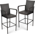Outdoor Bar Stools Set of 2, Patio Bar Stools with Armrests, All Weather Wicker Rattan Bar Chairs with Backrest for Backyard, Garden, Pool, Balcony and Deck (Brown)