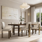BESTANO Modern Farmhouse Dining Chairs Set of 4, Boucle Upholstered Wooden Kitchen Chairs with Back, Walnut Wood Legs, Beige