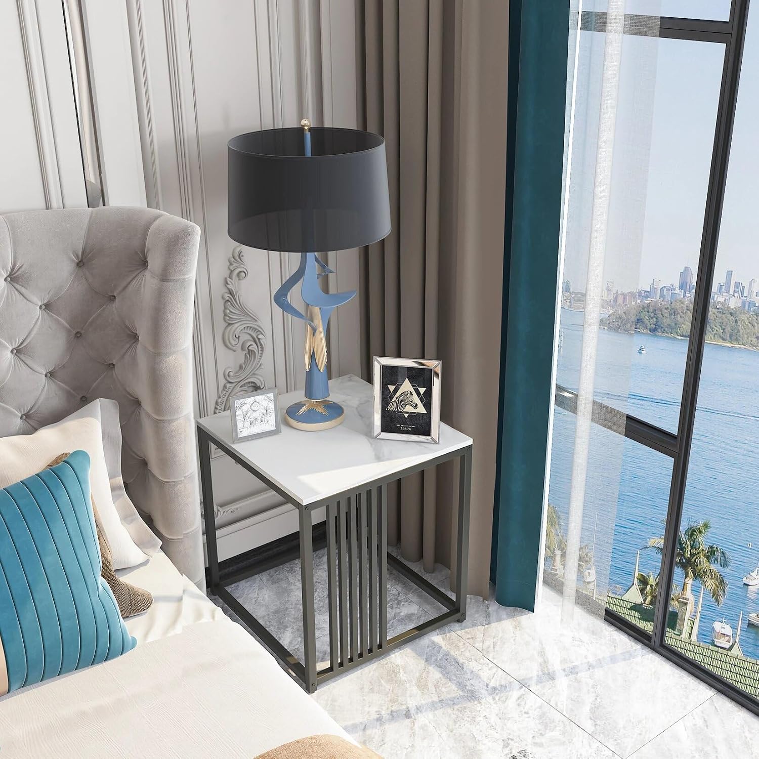 15.7W*15.7D*17.7H inch Solid Marble Coffee Table Sofa Side End Bedside Nightstand Furniture