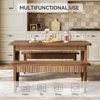LITTLE TREE 55" Dining Table with 2 Benches, Dining Table Set for 4-6 People, Farmhouse Kitchen Table with Bench, Dining Room Table Set