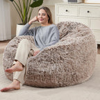 Bean Bag Cover (No Filler), Soft Faux Fur Stuffed Animal Bean Bag Storage, Fluffy Plush Bean Bag Chair Cover Washable, Comfy Bean Bag Covers for Adults Kids Teens, 38"x40" Ombre Khaki