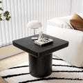 GOWE 23.6'' Modern Solid Wood Veneer End Table, Minimalist Square Side Table with Parquet Pattern, Grooved Cylindrical Base & Thickened Tabletop, Compact Accent Table for Living Room, Matte