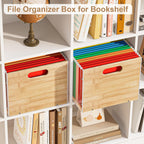 Sbanmao 2 Pack Hanging File Organizer, Clear Acrylic File Box Organizer, Bamboo Filing Box File Crate Storage Boxes, Portable Filing Organizer with Handle for Letter Size