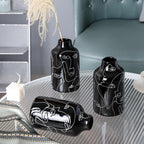 Kimdio Ceramic Vase Set, 2pcs Black Abstract Irregular Design Flower Vases, Modern Home Decor Living Room Decor Minimalist Decorative Vase for Pampas Grass