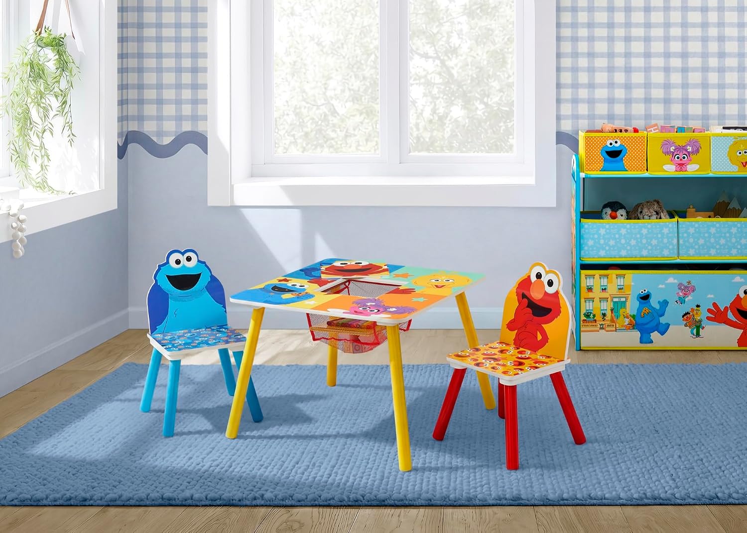 Delta Children Sesame Street Kids Table and 2 Chair Set with Storage, Blue | Greenguard Gold Certified, Kids Table & Chair Set for Toddlers & Children for Arts/Crafts, Snack Time, Durable Activity Table
