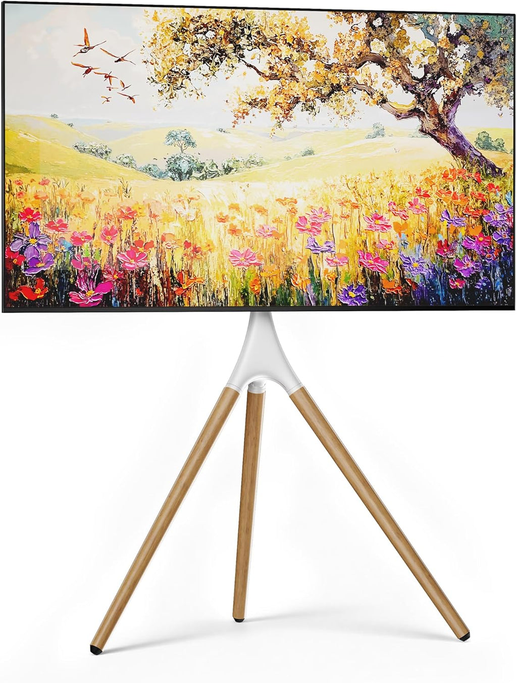 Artistic Easel TV Stand for 43-65 Inch TVs, 180° Swivel Tripod TV Stand up to 88 lbs, Floor TV Mount with Cable Management for Bedroom, Living Room and Corner, Max VESA 600x400mm, White