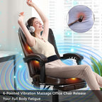 NOBLEMOOD 6-Point Massage Office Chair, Big and Tall Executive Office Desk Chair with Heating Function, PU Leather Ergonomic Office Chair with Footrest, Adjustable Height & Reclining Backrest