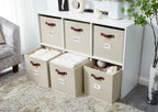 DECOMOMO Storage Bins, Cube Storage Bin with Labels, Fabric Storage Cubes for Shelves (10.5" x 11" / 6pcs, Beige)