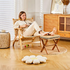 Natural Seagrass Ottoman Footstool with Wooden Legs – Handwoven Rectangular Foot Rest for Living Room, Patio & Balcony