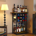 3-Tier Wine Rack Freestanding Floor Cabinet Corner Bar Cabinet Bar Cart,12 Individual Wine Storage Bottle Compartments Corner Bar Cabinet Holder,Wood + Black Frame Liquor Cabinet,Small Shelf For Homes