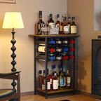 3-Tier Wine Rack Freestanding Floor Cabinet Corner Bar Cabinet Bar Cart,12 Individual Wine Storage Bottle Compartments Corner Bar Cabinet Holder,Wood + Black Frame Liquor Cabinet,Small Shelf For Homes
