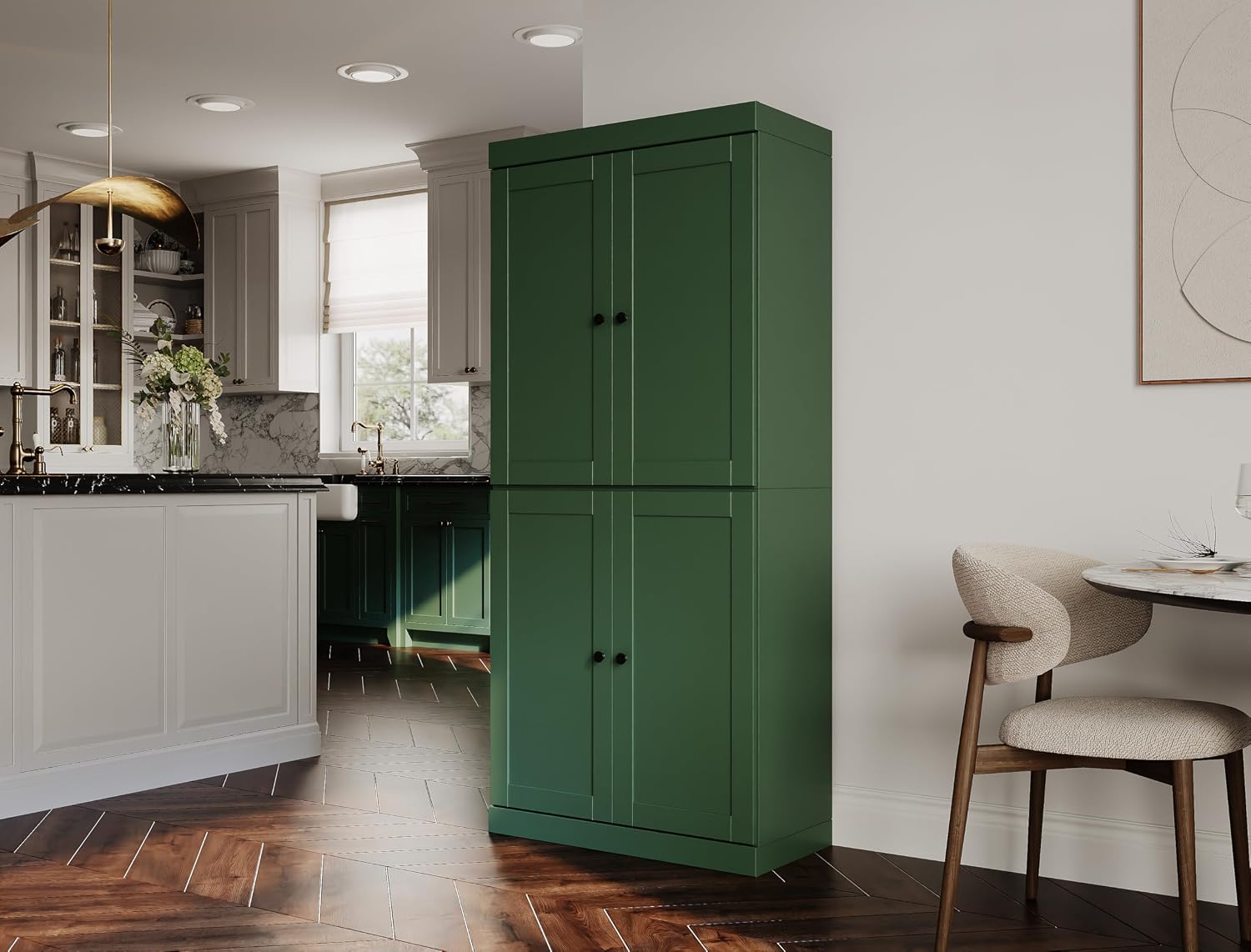 Palace Imports Solid Wood Kitchen Pantry Cabinet - 71.5" Tall x 32" Wide - Wooden Storage Cabinet w/ 4 Shaker Doors, 2 Drawers, 4 Adjustable Shelves - Green, 100% Eco-Friendly Wood, Made in Brazil