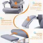 Ergonomic Office Chair with Footrest, Comfortable Desk Chair Gaming Chair with Leg Rest, Swivel Mesh Desk Chair with Headrest and Lumbar Support for Home, Office, Work, Study, Grey