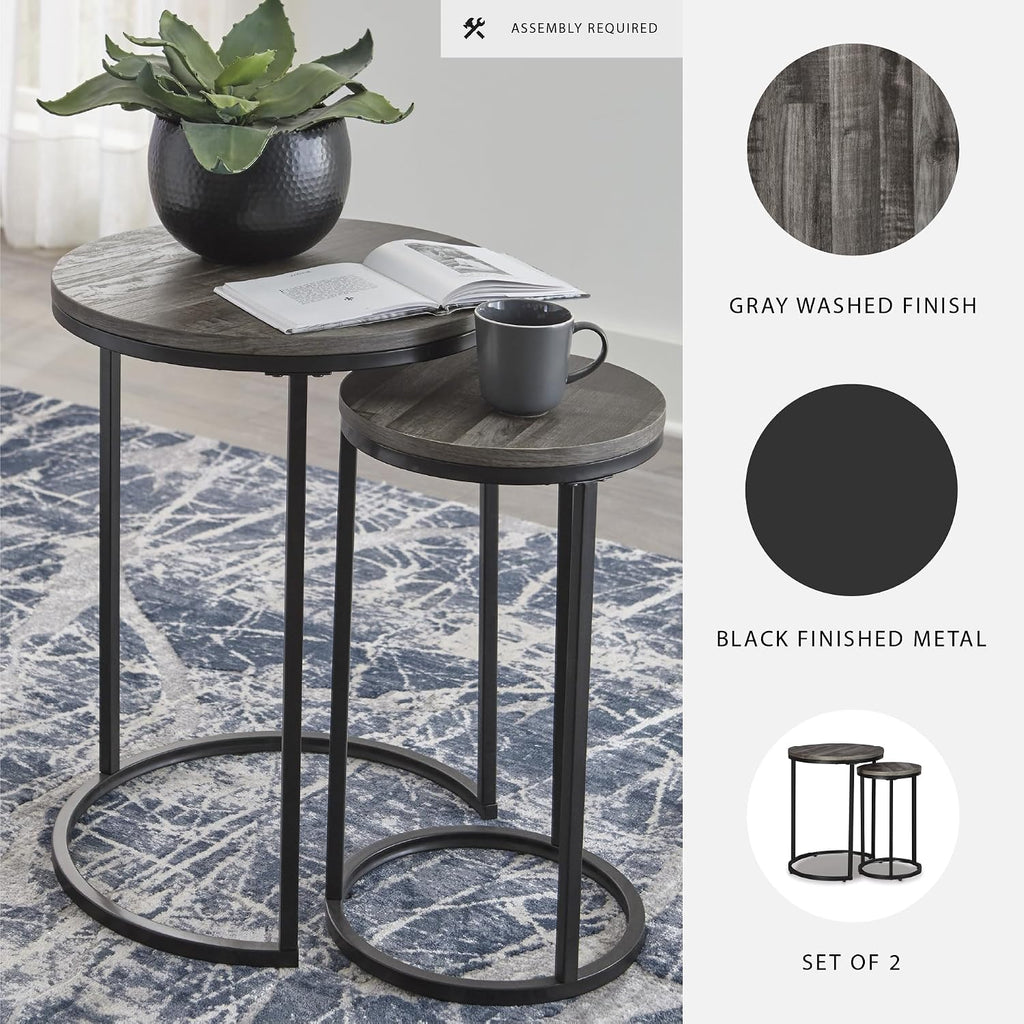 Signature Design by Ashley Briarsboro Urban Industrial Nesting Accent Table Set, 2 Count, Black & Gray