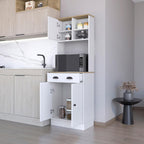 2-Door Cabinet Microwave Kitchen Pantry in White and Macadamia,Buffet Kitchen Sideboard,for Kitchen,Dining Room,13.78 * 23.62 * 66.54