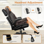 Office Chair Flip Up Arms, Executive Leather Office Chair Ergonomic Desk Chair with Lumbar Support, Adjustable Headrest, Computer Chair Home Office Desk Chair with Rocking Function