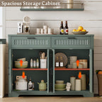 Fluted Buffet Sideboard Cabinet with Storages, Modern Buffet Table with 2 Drawers & 4 Doors, Wood Coffee Bar Console Table with Adjustable Shelves for Kitchen, Living Room, Dining Room, Green