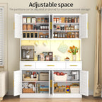 52" Wide Kitchen Pantry Cabinet with 6 Adjustable Shelves, 71" Tall Large Capacity Kitchen Hutch Storage Cabinet with Microwave Stand, 3 Storage Drawers for Dining Room, Kitchen, White