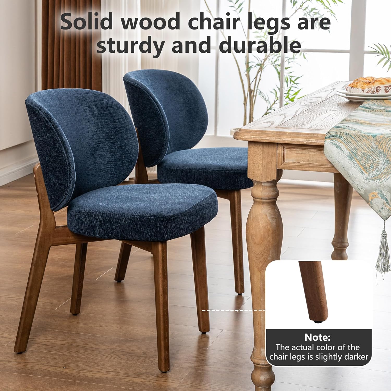 YOUNIKE Dining Chair with Back Single Mid Century Modern Kitchen Chair Boucle Fabric Upholstered Armless Chair 20" Wide Padded Seat with Wooden Legs for Kitchen Dining Living Room Bedroom Navy Blue
