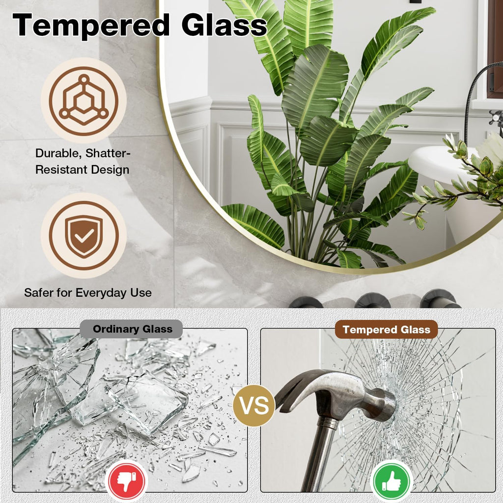 24x36 Inch Brushed Gold Oval Bathroom Mirror, Wall Mounted Vanity Mirror for Over Sink, Tempered Glass with Aluminum Frame, Vertical or Horizontal Hanging